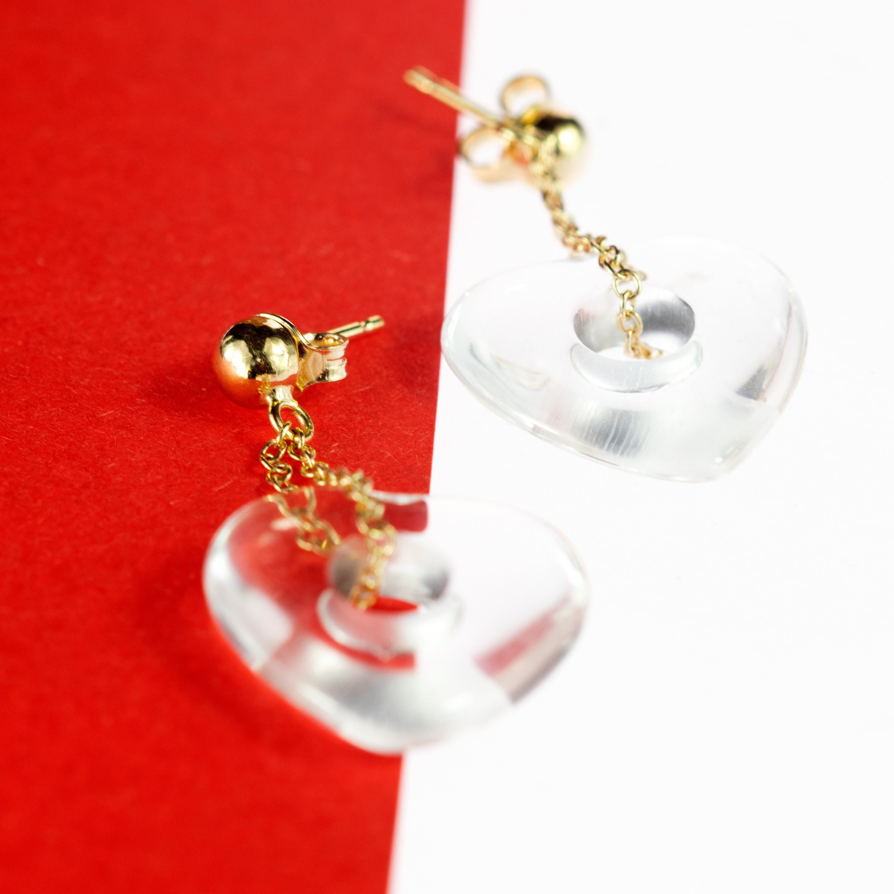 Taille cœur Pendants d'oreilles en or jaune 18 carats en forme de cœur et de roche en cristal de cœur de Valentin en vente