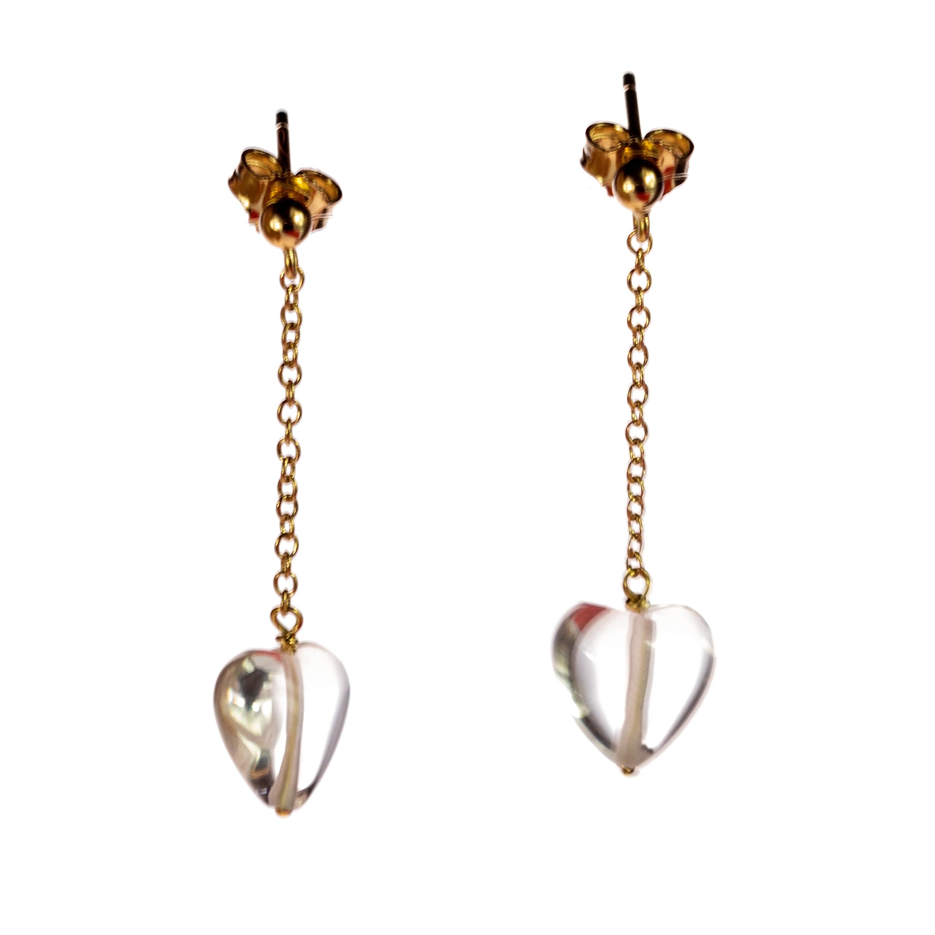 Heart Crystal Rock 18 Karat Yellow Gold Dangle Chic Valentine's Day Earrings In New Condition For Sale In Milano, IT