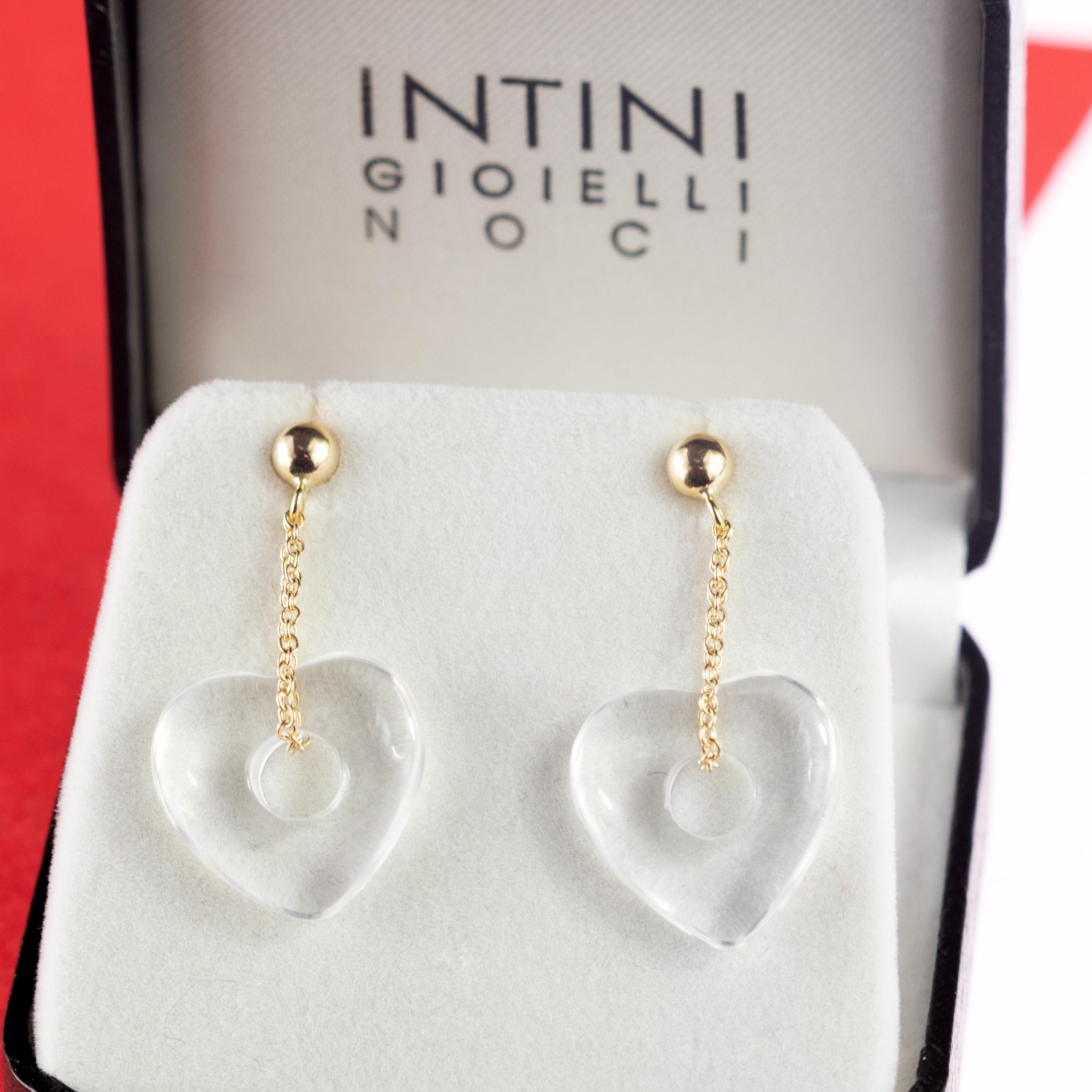 Pendants d'oreilles en or jaune 18 carats en forme de cœur et de roche en cristal de cœur de Valentin Pour femmes en vente