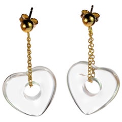 Heart Crystal Rock 18 Karat Yellow Gold Dangle Valentine's Day Earrings