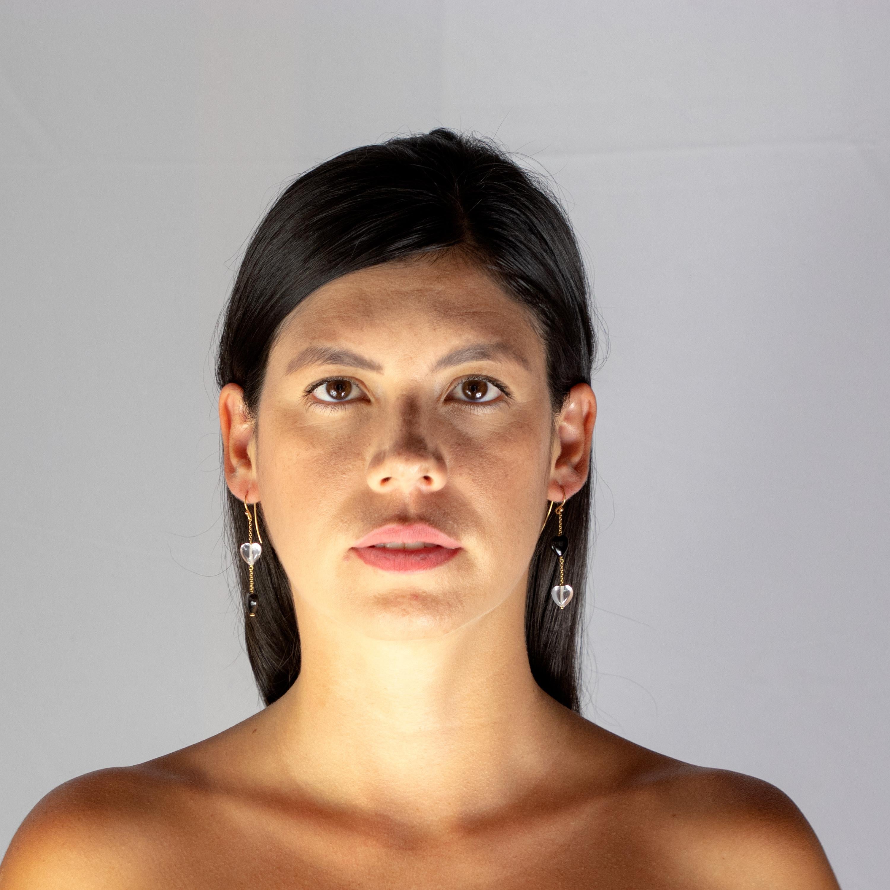 Pendants d'oreilles en or jaune 18 carats avec agate de roche et cristal en forme de cœur de Valentin en vente 6