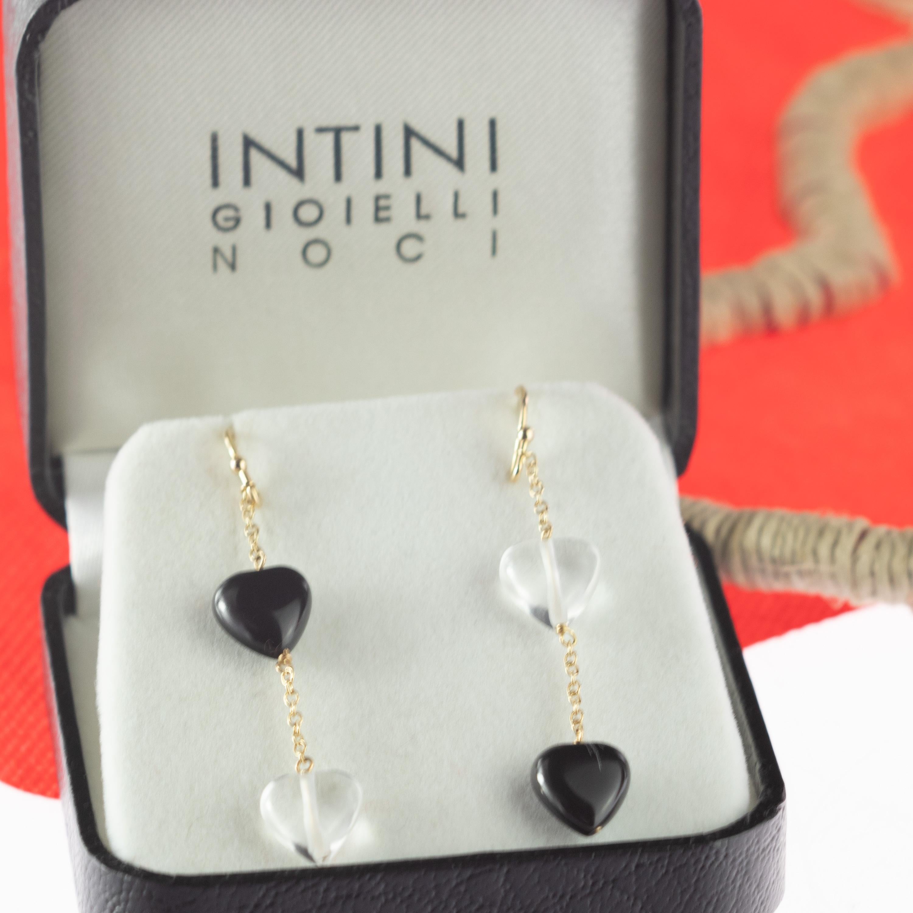 Taille cœur Pendants d'oreilles en or jaune 18 carats avec agate de roche et cristal en forme de cœur de Valentin en vente