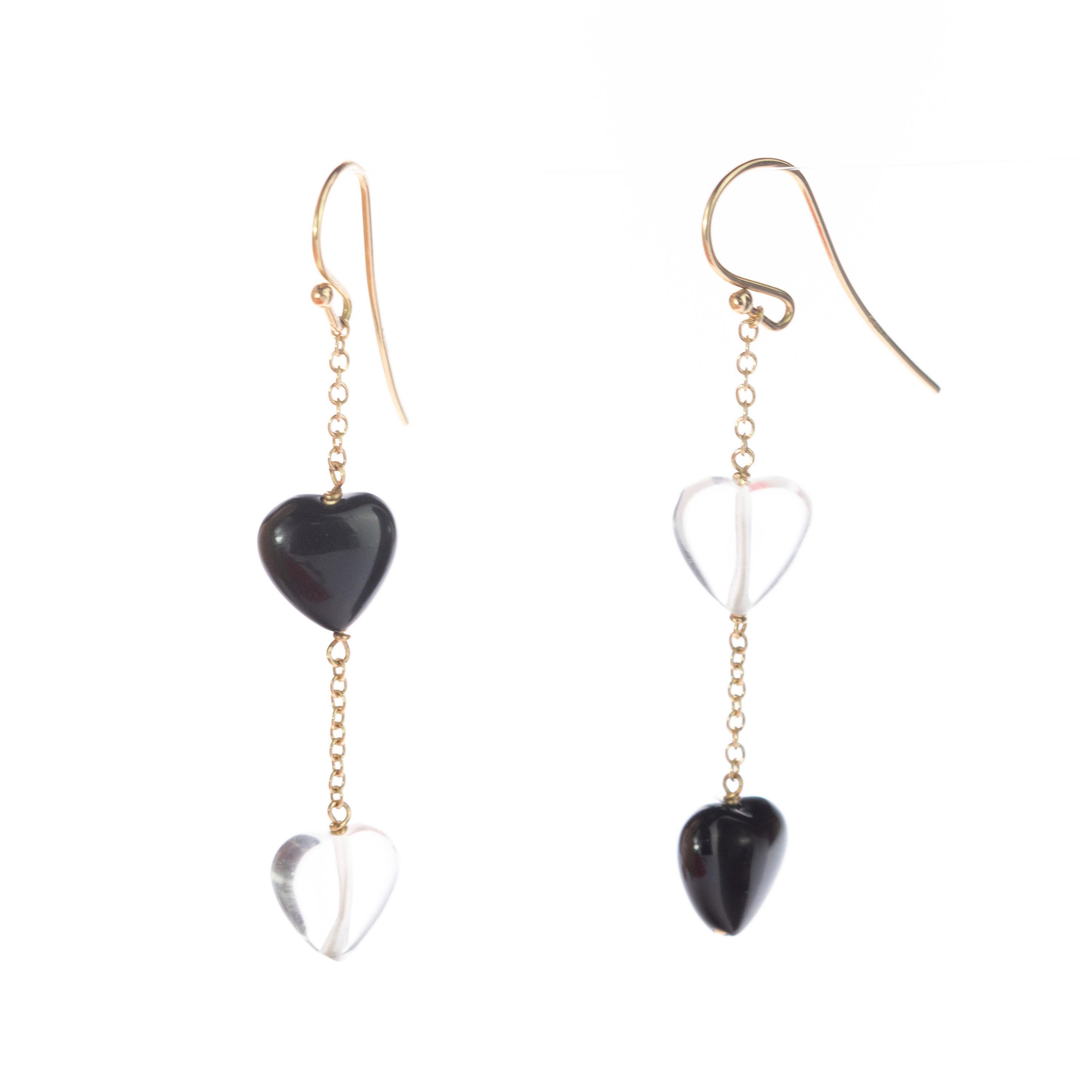 Pendants d'oreilles en or jaune 18 carats avec agate de roche et cristal en forme de cœur de Valentin Neuf - En vente à Milano, IT