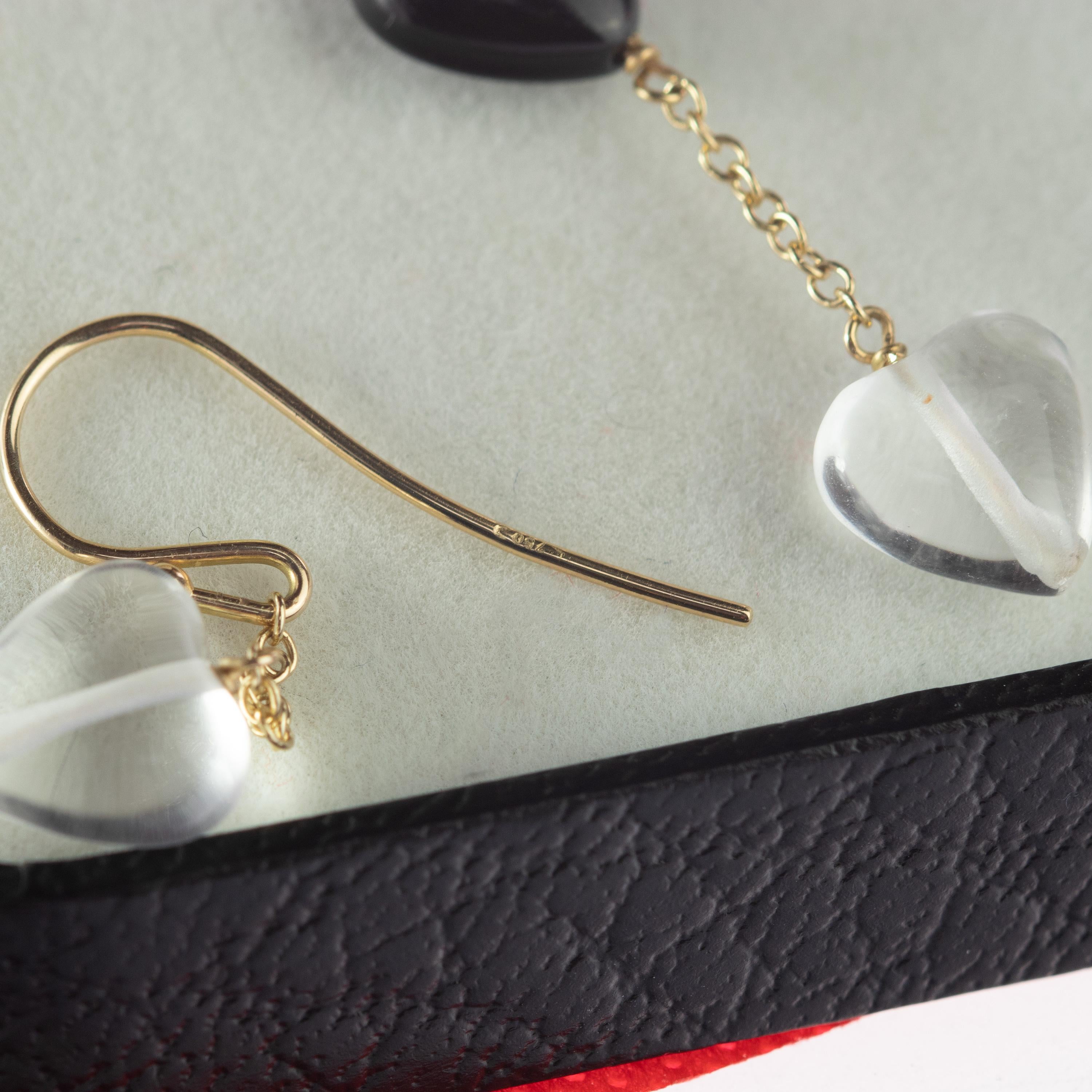 Pendants d'oreilles en or jaune 18 carats avec agate de roche et cristal en forme de cœur de Valentin en vente 1