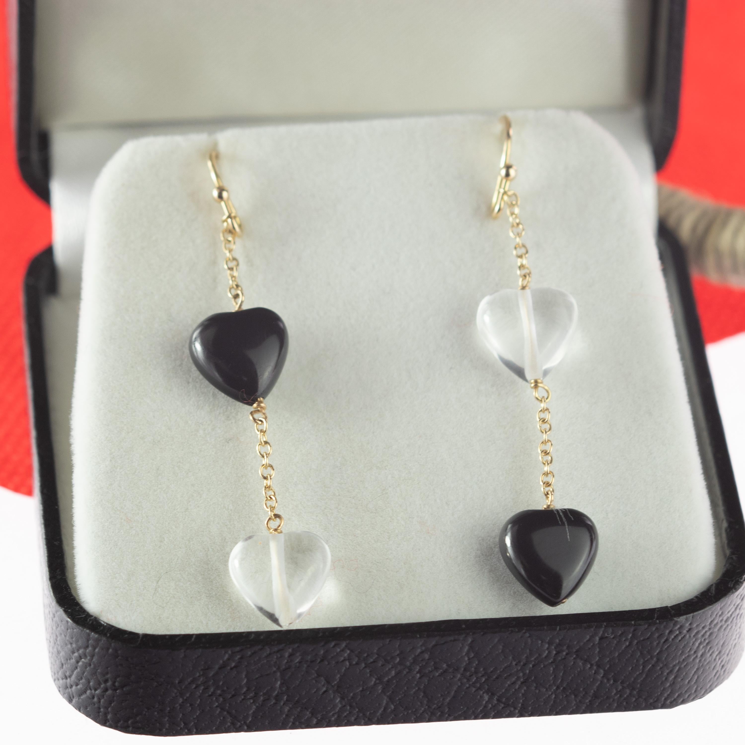 Pendants d'oreilles en or jaune 18 carats avec agate de roche et cristal en forme de cœur de Valentin en vente 2