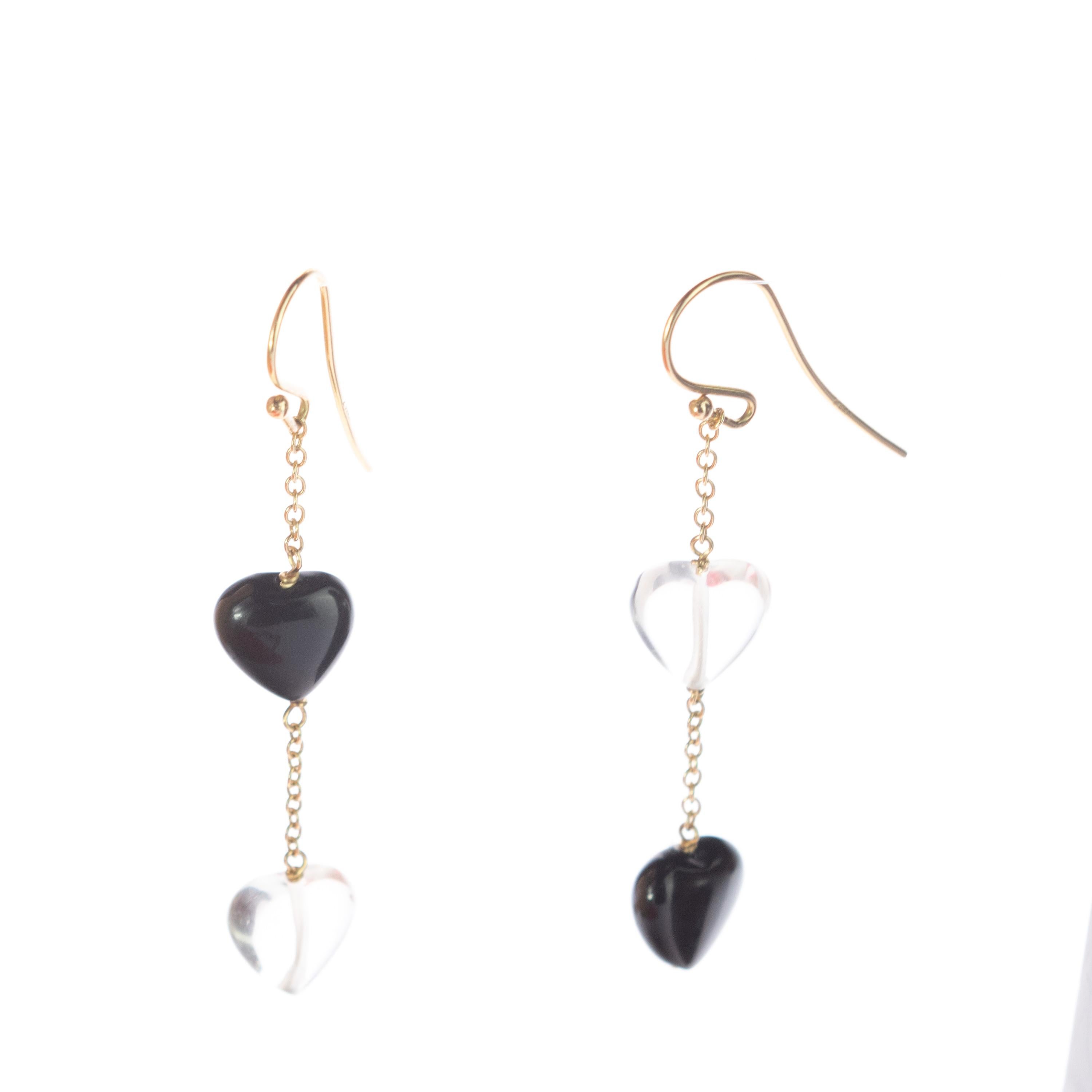 Pendants d'oreilles en or jaune 18 carats avec agate de roche et cristal en forme de cœur de Valentin en vente 3