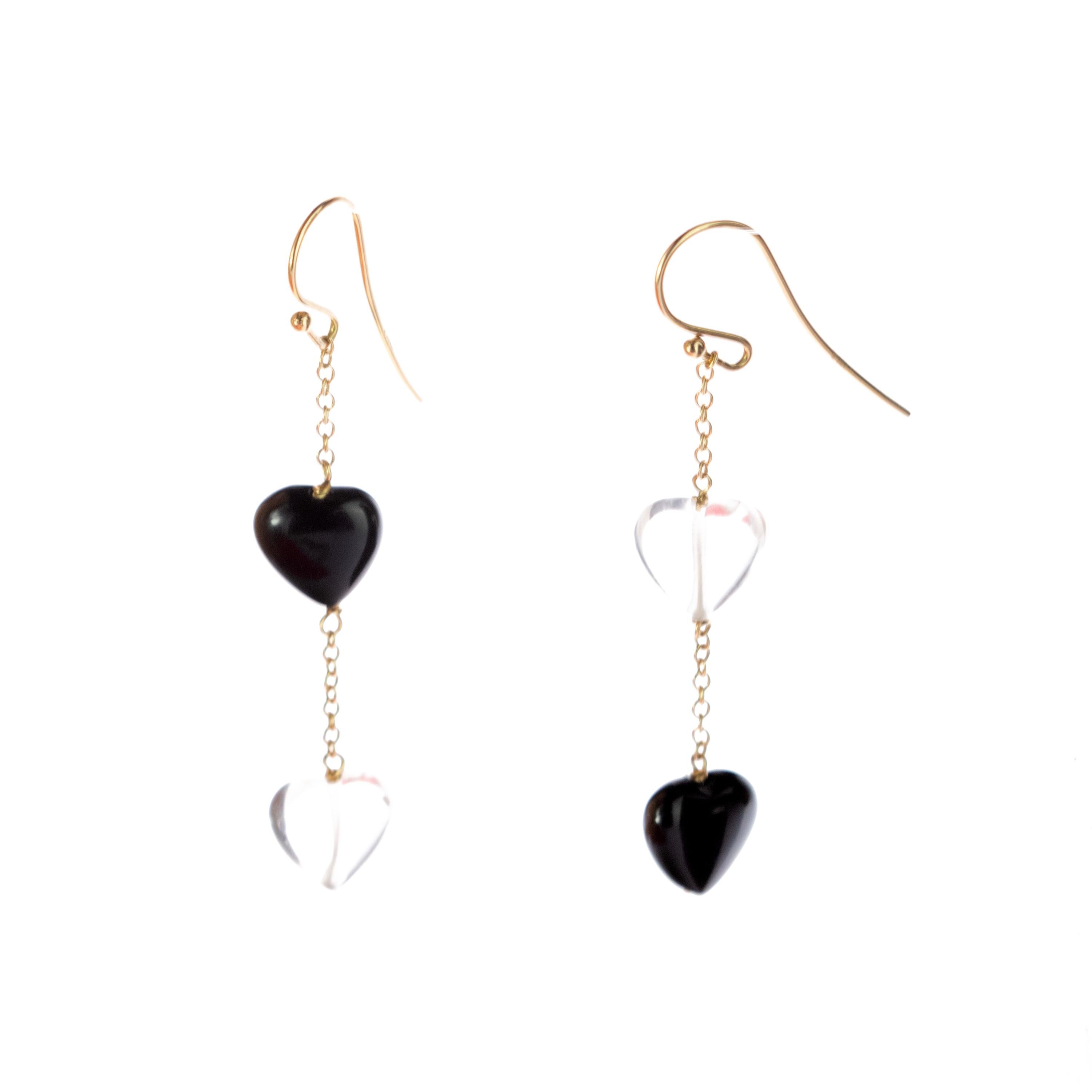 Pendants d'oreilles en or jaune 18 carats avec agate de roche et cristal en forme de cœur de Valentin en vente 4