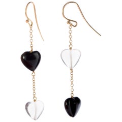 Heart Crystal Rock Agate 18 Karat Yellow Gold Dangle Valentine's Day Earrings