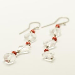 Heart Crystal Rock Sterling Silver Bamboo Coral Dangle Valentine's Day Earrings