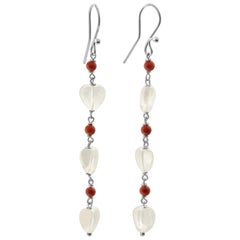 Heart Crystal Rock Sterling Silver Bamboo Coral Dangle Valentine's Day Earrings