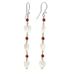 Heart Crystal Rock Sterling Silver Bamboo Coral Dangle Valentine
s Day Earrings