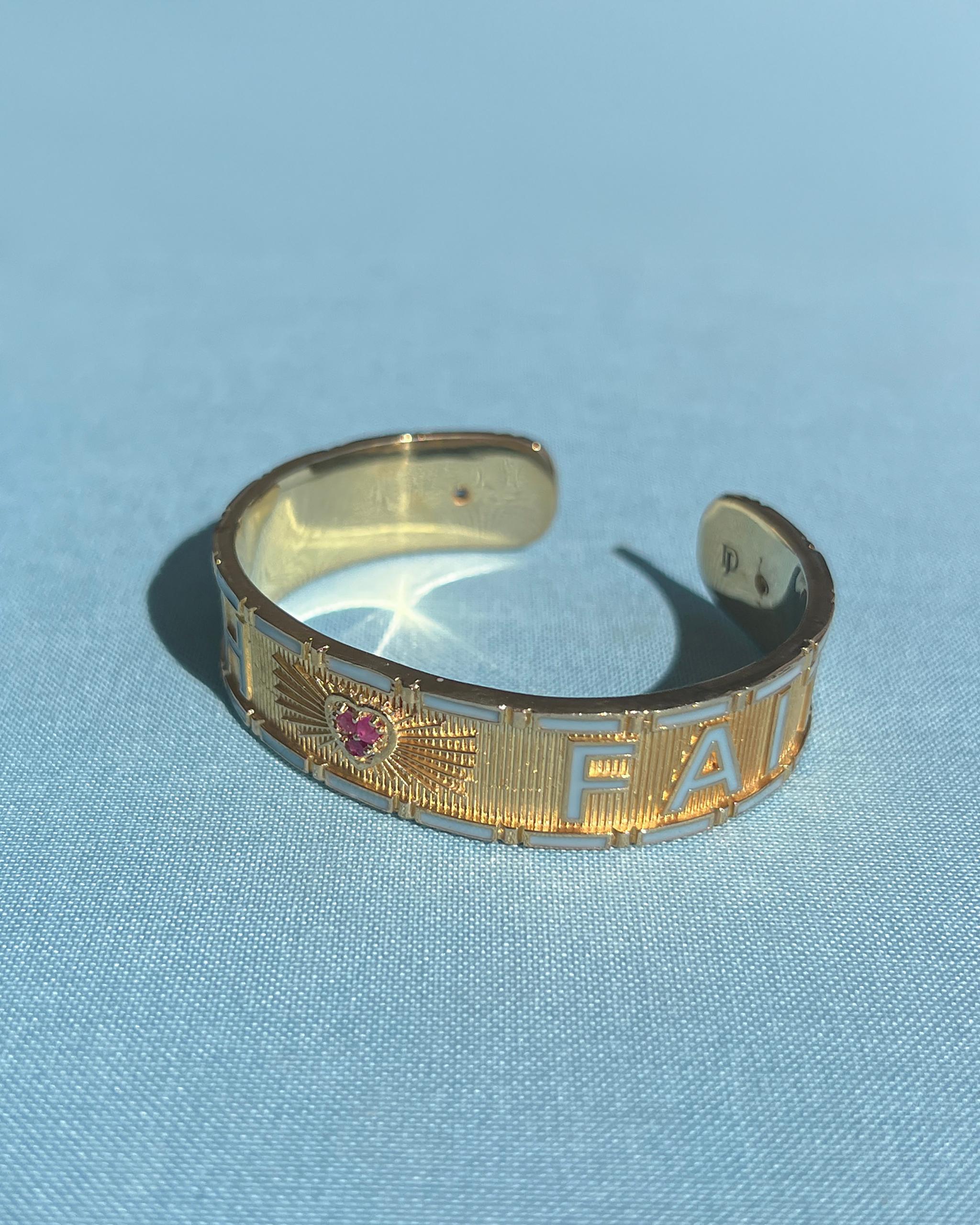 Heart Cuff Bracelet Diamond Ruby Light Light Blue Enamel Truth Faith in vendita 2