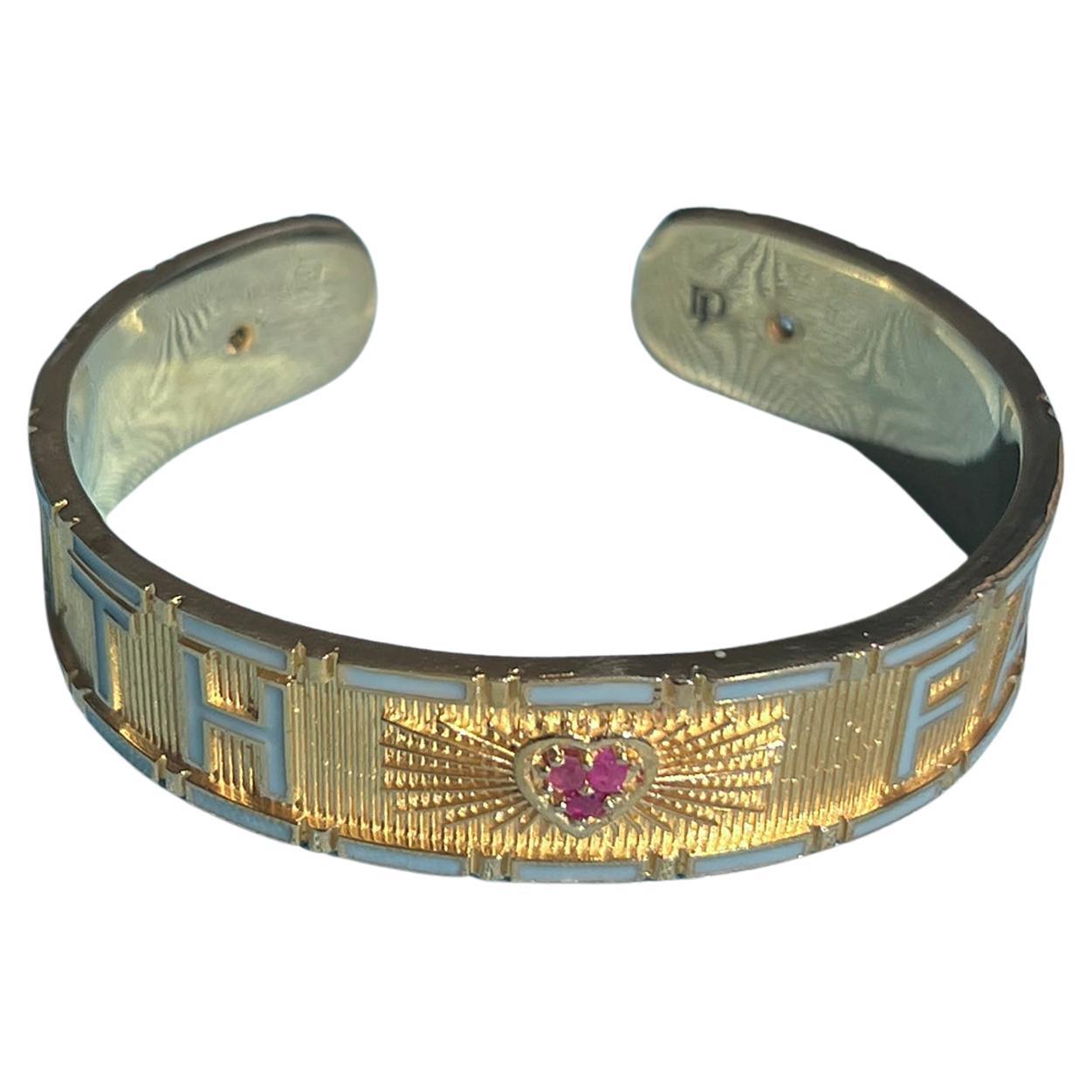 Heart Cuff Bracelet Diamond Ruby Light Light Blue Enamel Truth Faith