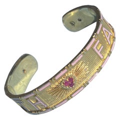 Heart Cuff Bracelet Diamond Ruby Light Pink Enamel Truth Faith