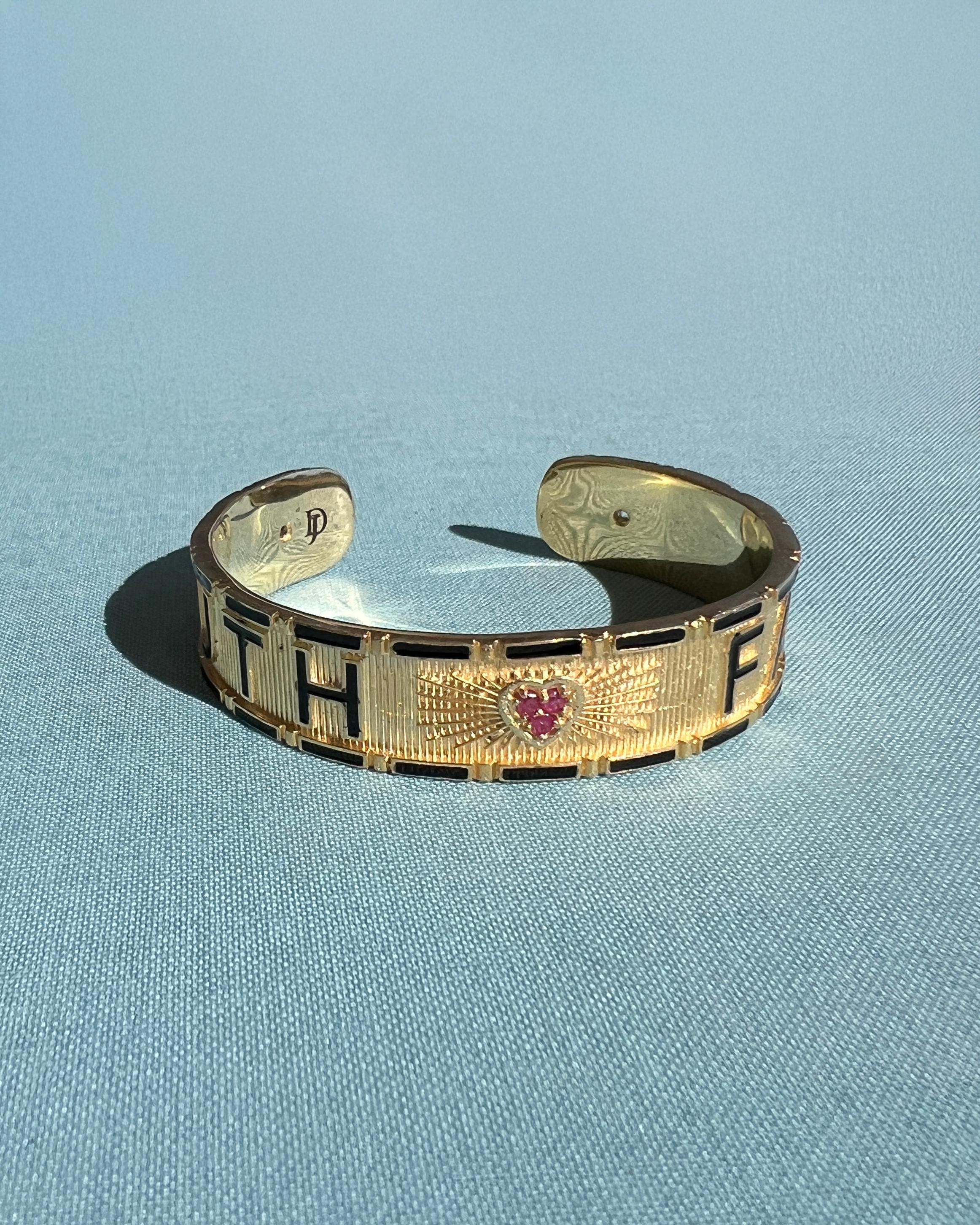 Women's Heart Cuff Bracelet Ruby Enamel Truth Faith For Sale