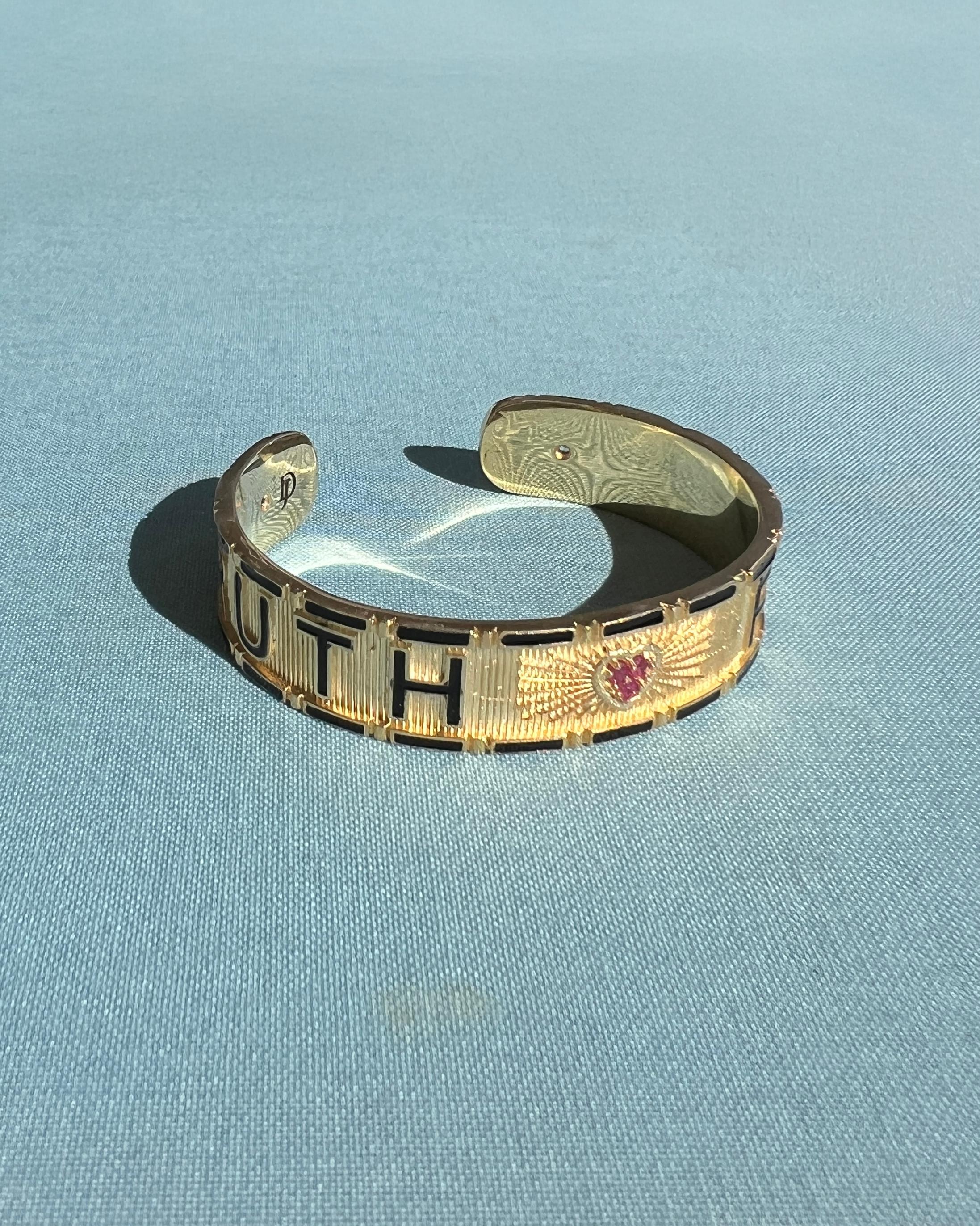 Heart Cuff Bracelet Ruby Enamel Truth Faith For Sale 1