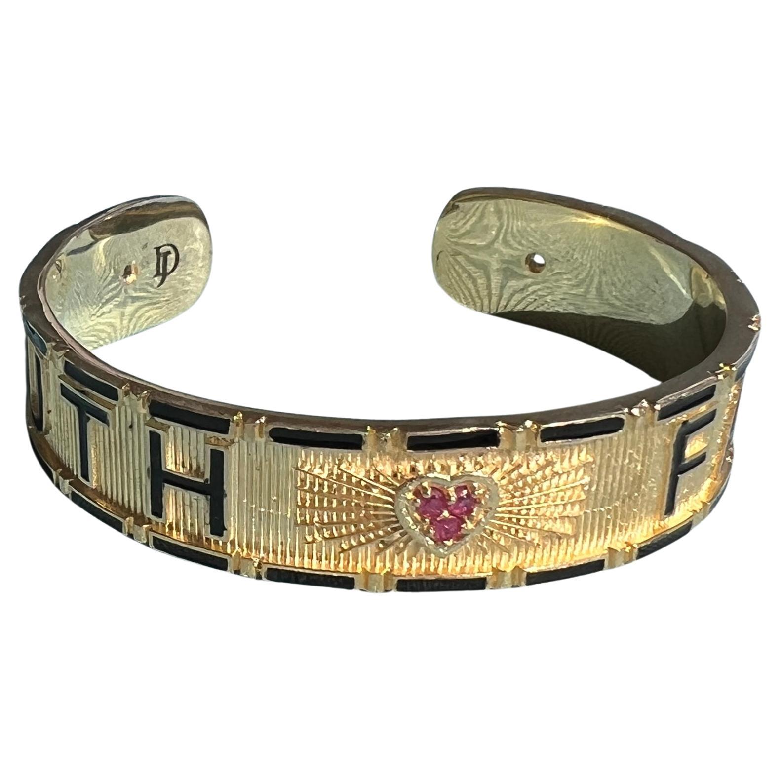 Heart Cuff Bracelet Ruby Enamel Truth Faith For Sale