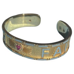Heart Cuff Bracelet Ruby Light Blue Enamel Truth Faith