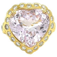 Heart Cut 12.75 Carat Morganite Diamond 18 Karat Yellow Gold Halo Cocktail Ring