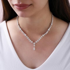 Nature Heart Diamond Riviere Necklace 19 Ct SI 14k White Gold Wedding