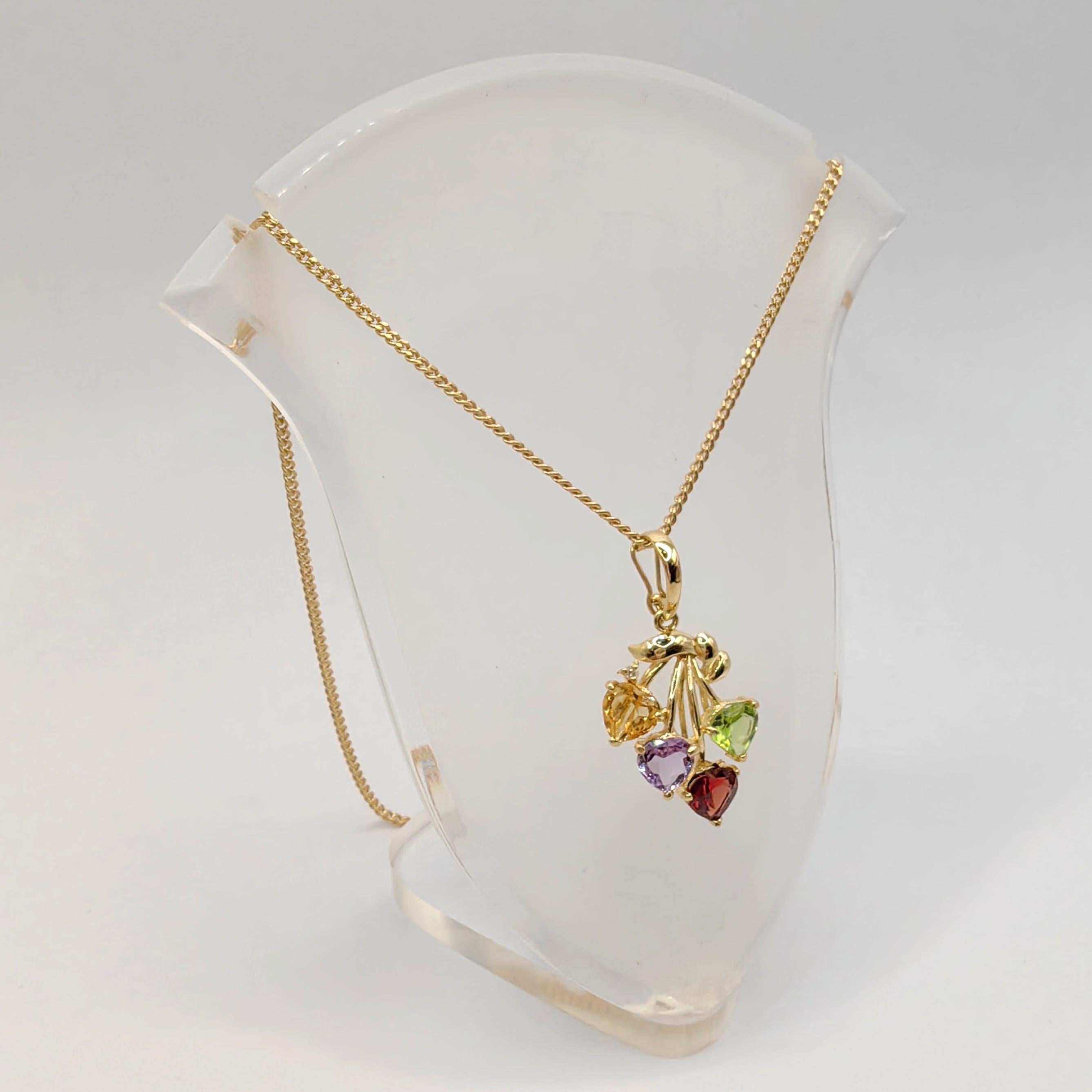 Heart-cut Amethyst Citrine Garnet Peridot 14k Gold Ring & Necklace Pendant Set For Sale 10