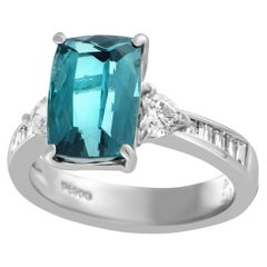 Heart Cut and Tapered Baguette Diamonds and Green Tourmaline Platinum Rectangle