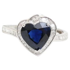 3.46ct Heart Blue Sapphire & Diamond Halo 14K White Gold Ring