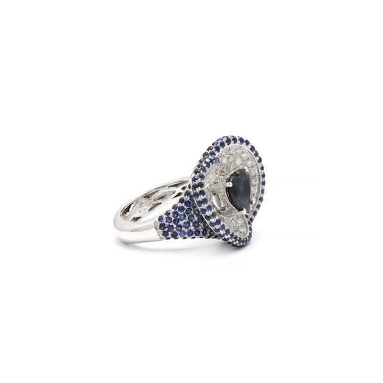 For Sale:  Heart Cut Blue Sapphire Diamond Cocktail Wedding Ring in 14k Solid White Gold 3