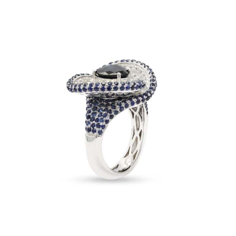 For Sale:  Heart Cut Blue Sapphire Diamond Cocktail Wedding Ring in 14k Solid White Gold 5