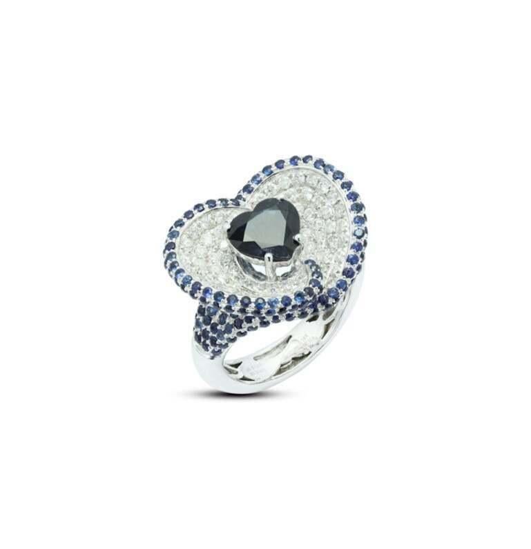 For Sale:  Heart Cut Blue Sapphire Diamond Cocktail Wedding Ring in 14k Solid White Gold 7