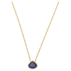 Pear Cut Blue Sapphire Pendant Necklace with Chain in 18K Yellow Gold 