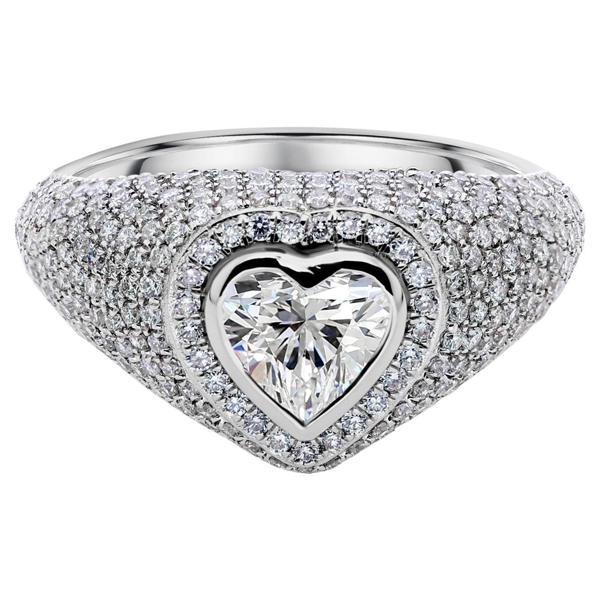 Heart Cut Certified Diamond Engagement Cocktail Ring 18K White Gold Fine Jewelry