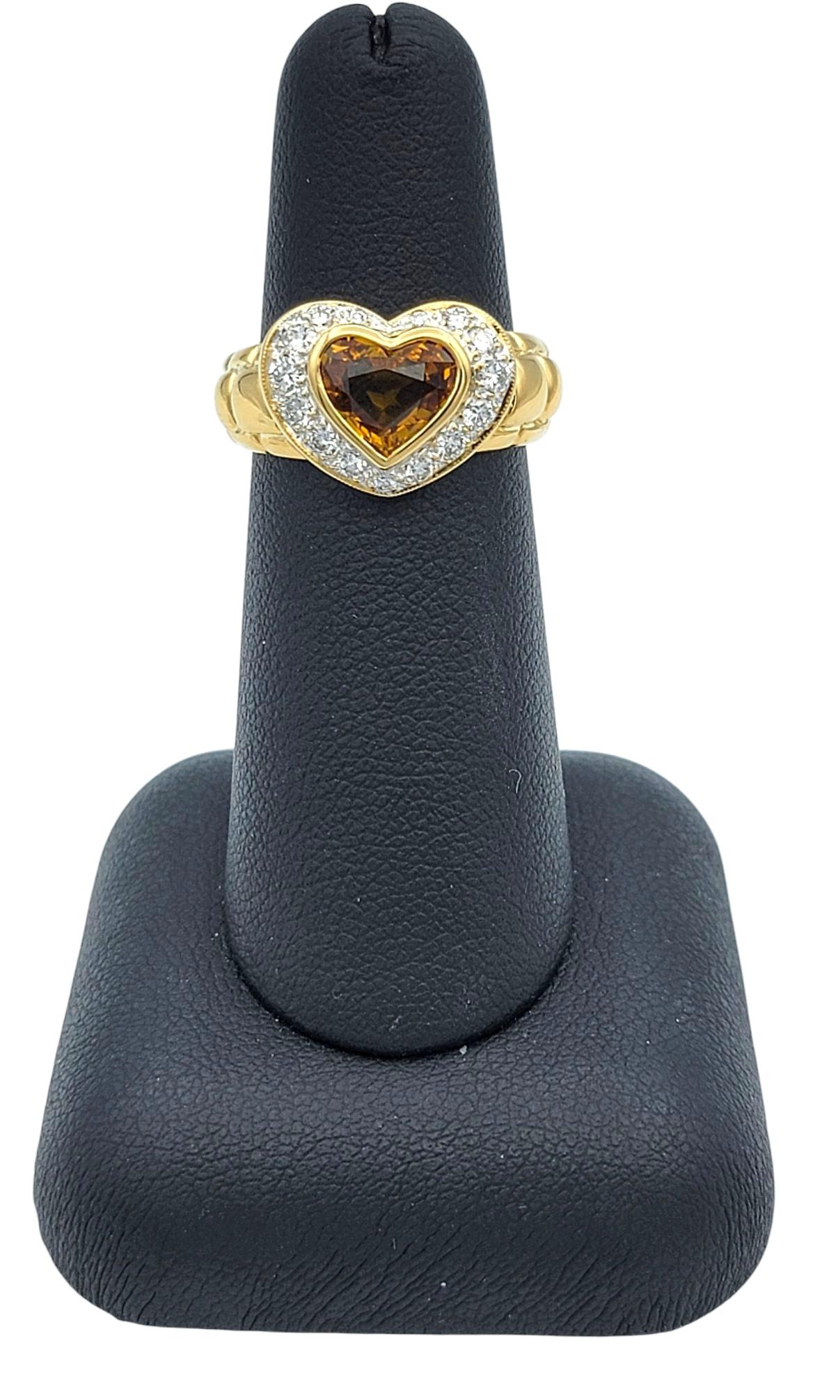 Heart Cut Citrine and Pavé Diamond Halo Cocktail Ring in 20 Karat Yellow Gold For Sale 5