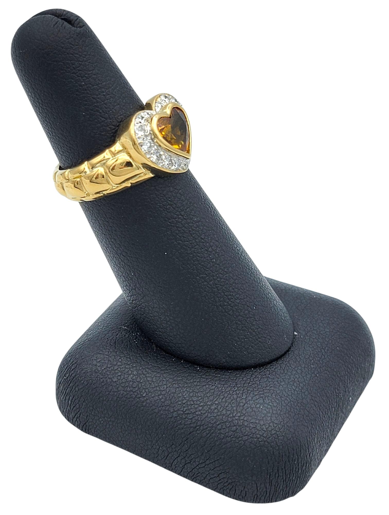 Heart Cut Citrine and Pavé Diamond Halo Cocktail Ring in 20 Karat Yellow Gold For Sale 6