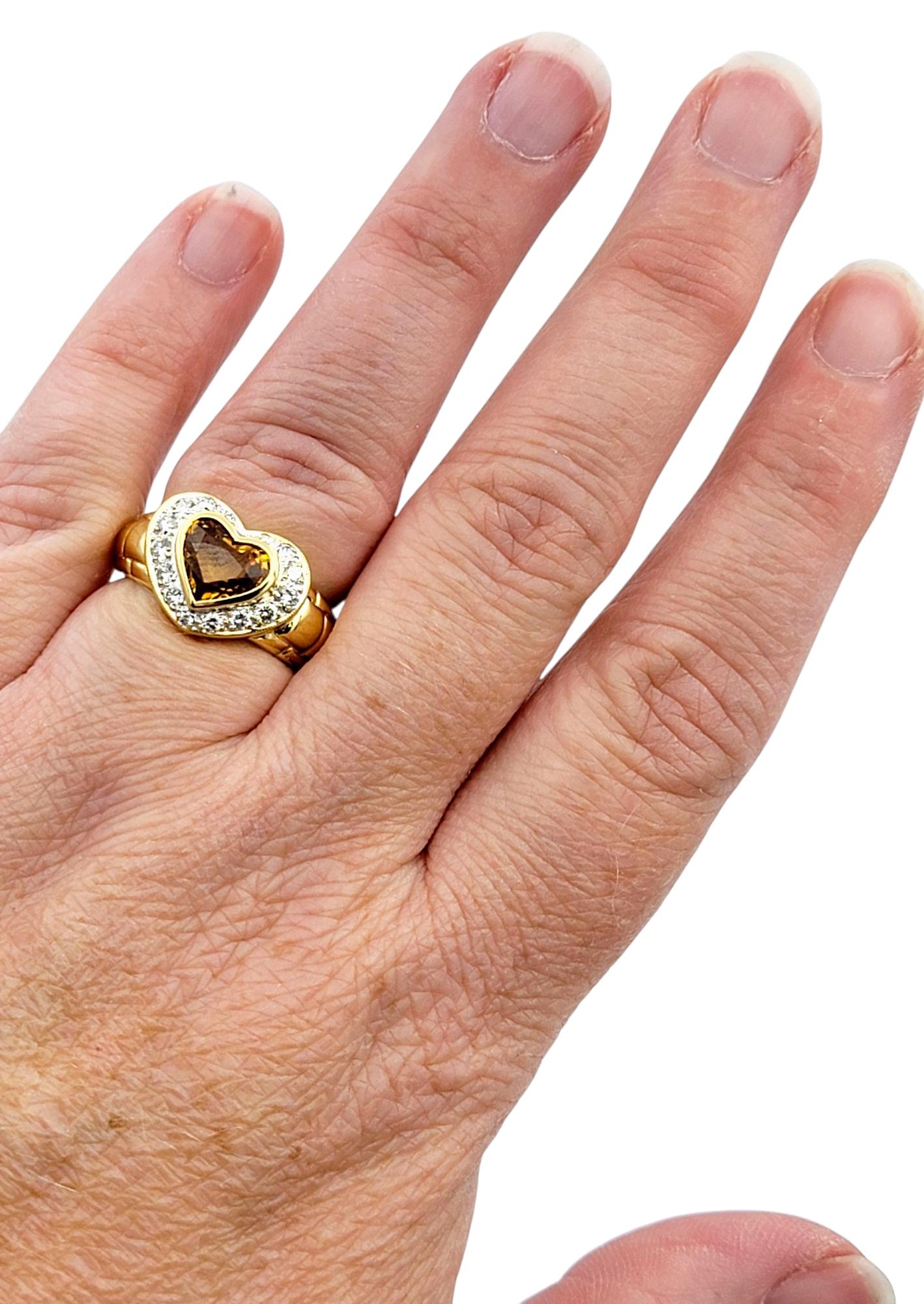 Heart Cut Citrine and Pavé Diamond Halo Cocktail Ring in 20 Karat Yellow Gold For Sale 3