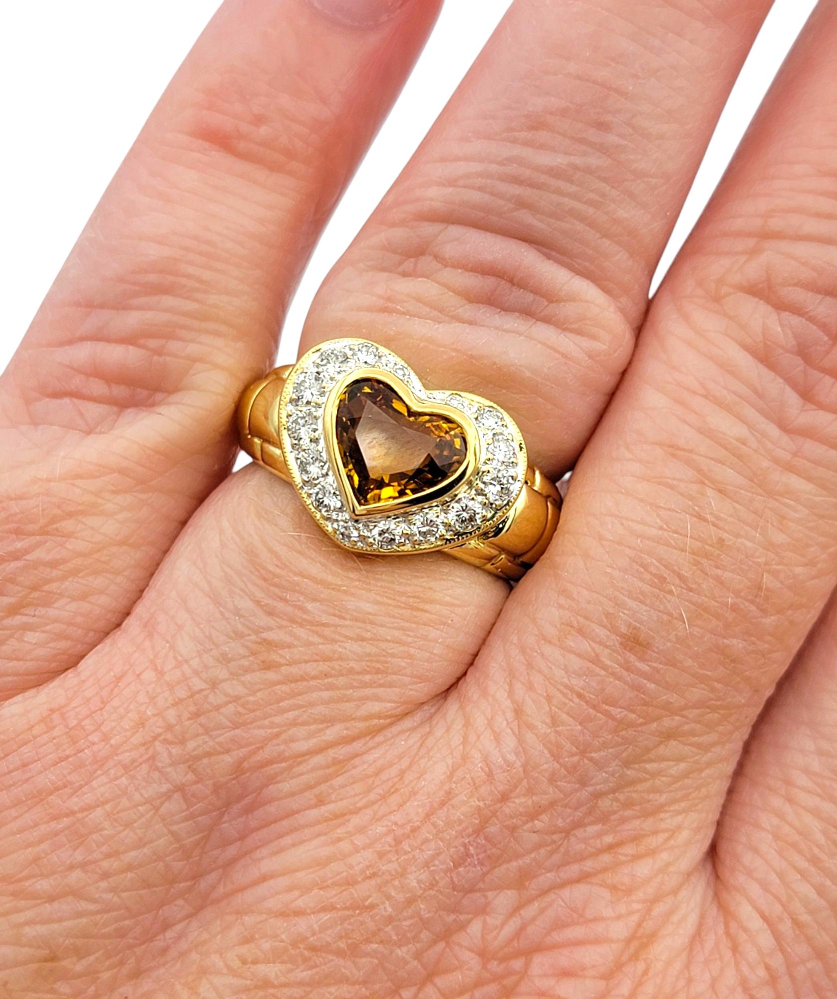 Heart Cut Citrine and Pavé Diamond Halo Cocktail Ring in 20 Karat Yellow Gold For Sale 4