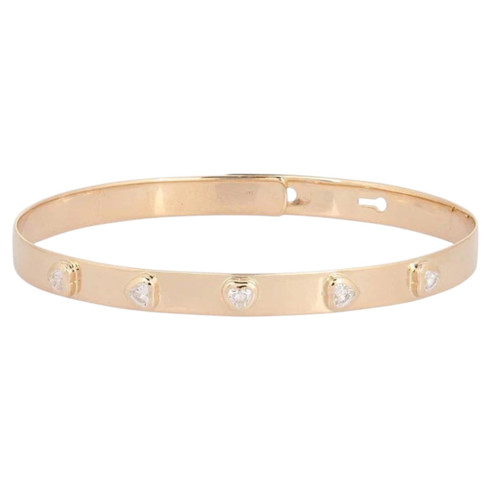 Heart Cut Diamond 14K (or 18k upon request) Yellow Gold Studded Bangle Bracelet For Sale