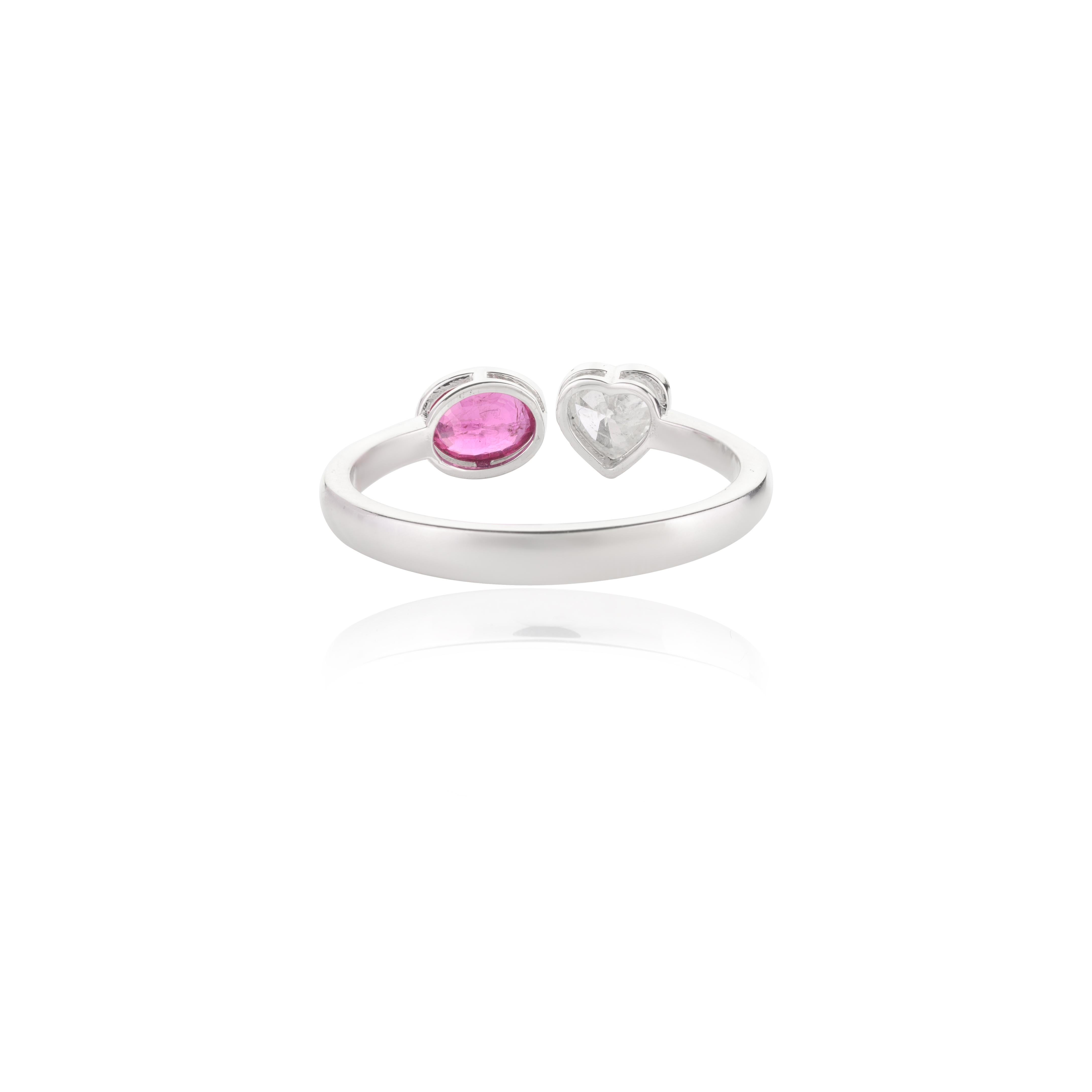 For Sale:  Diamond Heart and Ruby Toi et Moi Two Stone Ring in 18k White Gold Settings 7