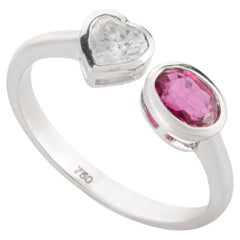 Diamond Heart and Ruby Toi et Moi Two Stone Ring in 18k White Gold Settings
