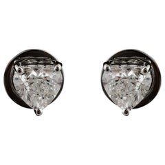 18K White Gold 1.22 CT Natural Heart-Cut Diamond Solitaire Stud Earrings