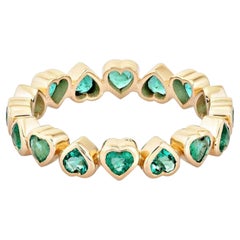 Heart Cut Emerald 14K (or 18k upon request) Yellow Gold Eternity Ring