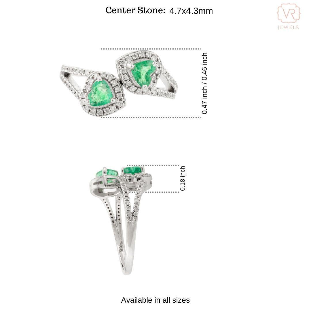 For Sale:  Heart Cut Emerald Diamond Halo By Pass Ring for Women in 18k Solid White Gold 9