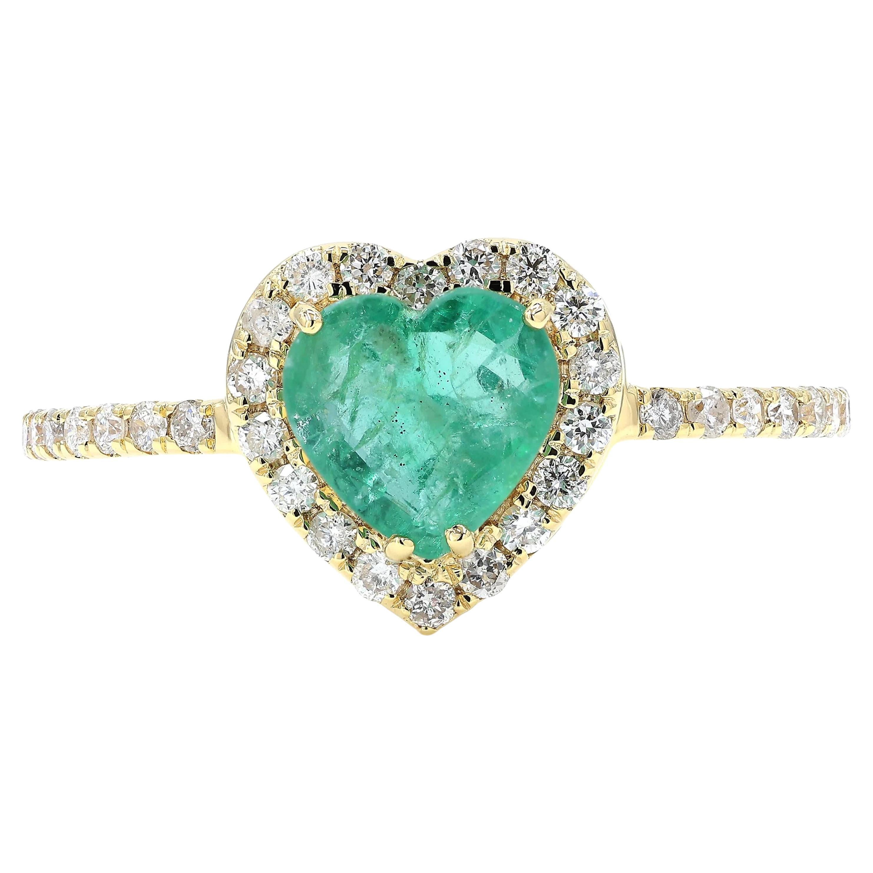 Herzschliff Smaragd Natürlicher Diamant Pavé Band Ring in 14K Solid Gold (zertifiziert) im Angebot
