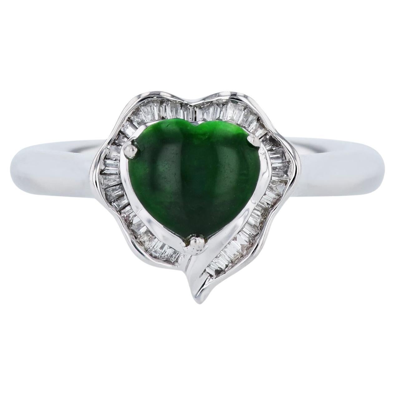 Heart Cut Jadeite Diamond Cabochon Estate Ring For Sale