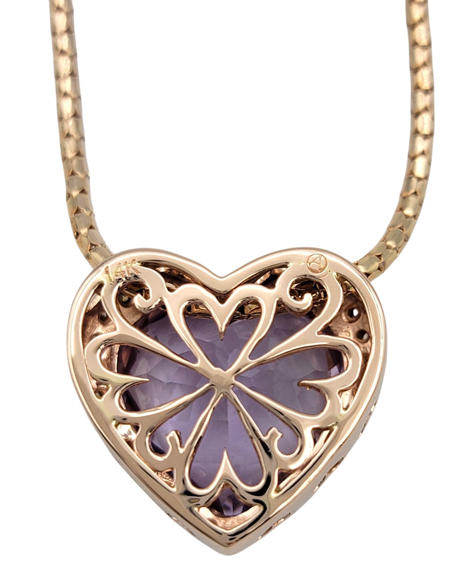 Women's Heart Cut Morganite and Diamond Halo Pendant Necklace in 14 Karat Rose Gold For Sale