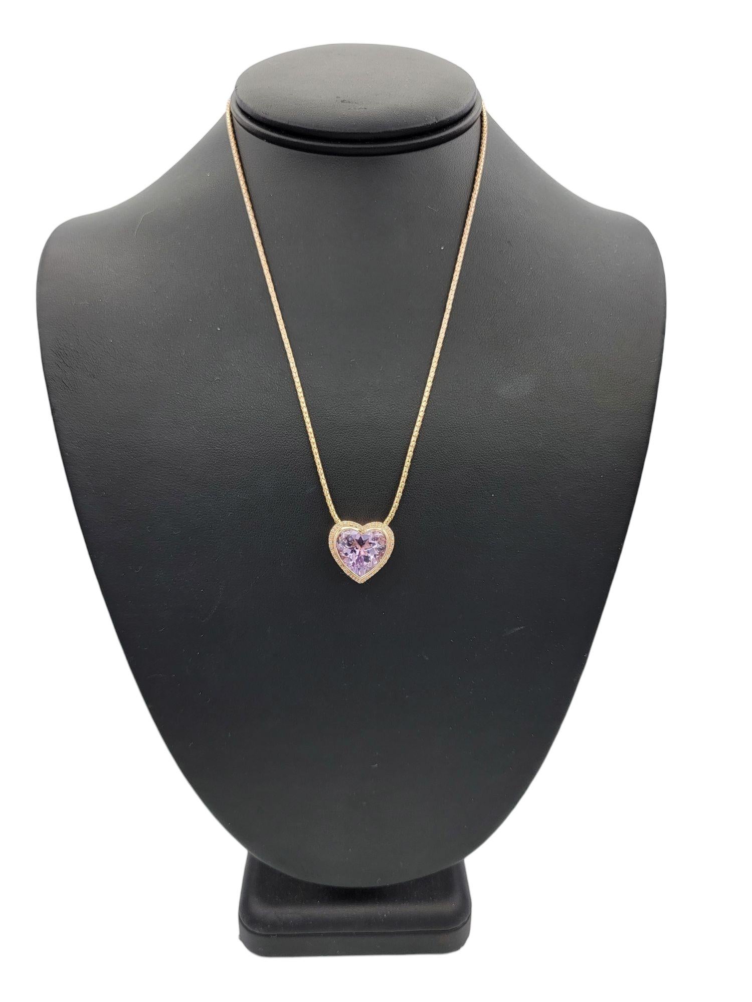 Heart Cut Morganite and Diamond Halo Pendant Necklace in 14 Karat Rose Gold For Sale 3