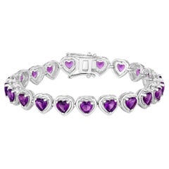 Heart Cut Natural Amethyst Tennis Bracelet 9 Carats Sterling Silver