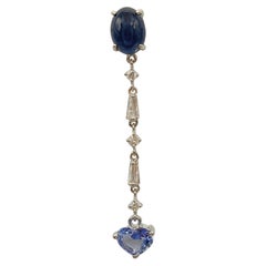 Heart Cut Pastel Blue & Cabochon Blue Sapphire Diamond 18K Gold Dangling Earring