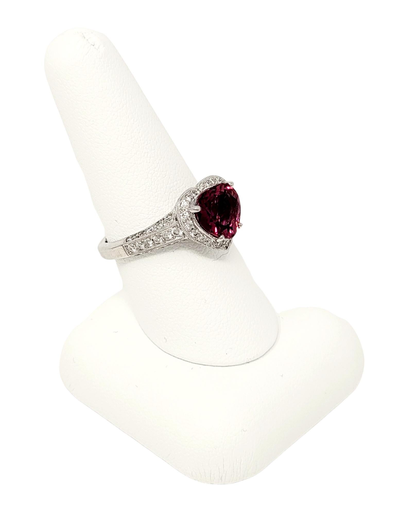 Heart Cut Pink Tourmaline and Diamond Halo Band Ring in 18 Karat White Gold For Sale 6