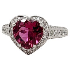 Heart Cut Pink Tourmaline and Diamond Halo Band Ring in 18 Karat White Gold